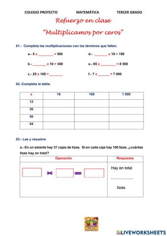 Multiplicación -por ceros