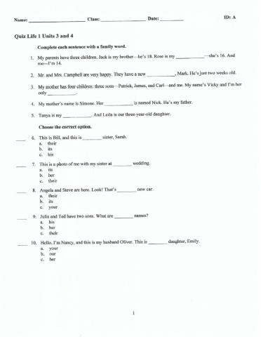 quiz 2 units 3 and 4 + present continuous life 1