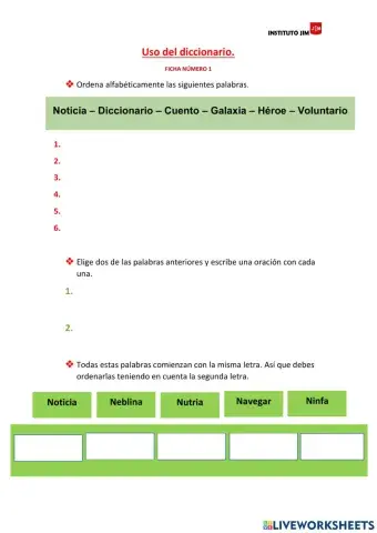 Uso del diccionario - Ficha número 1
