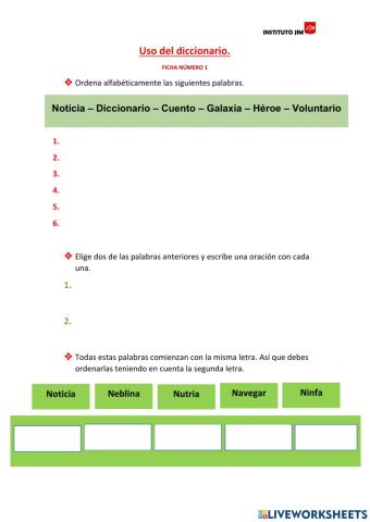Uso del diccionario - Ficha número 1