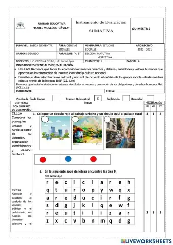 Evaluación segundo quimestral Estudios Sociales