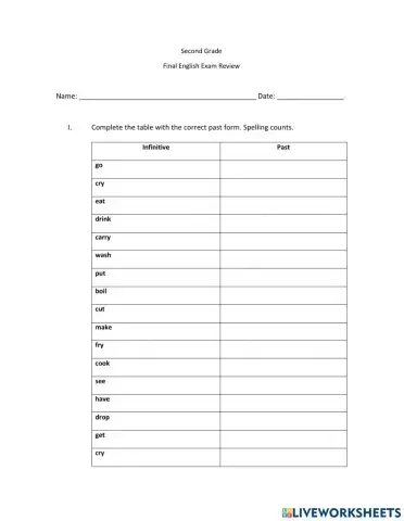 Second Grade Final Exam