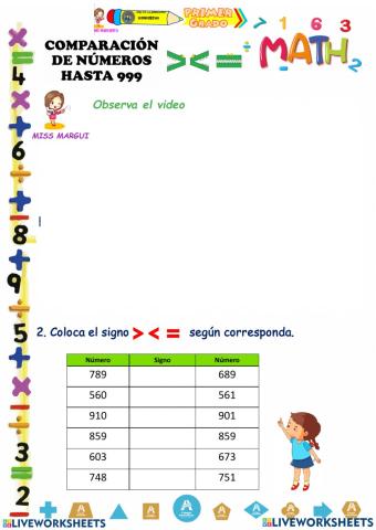 Comparacion DE NUMEROS HASTA 999