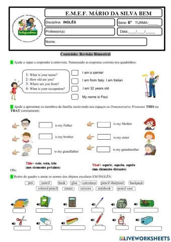 6° ano - INGLÊS - REVISÃO 2° BIMESTRE- 10-06-21-