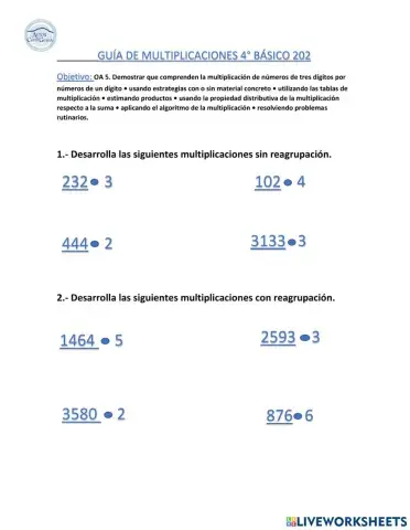 Guía de matemática: tablas de multiplicar utilizando la propiedad distributiva.