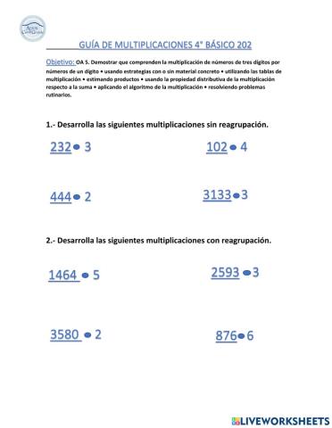 Guía de matemática: tablas de multiplicar utilizando la propiedad distributiva.
