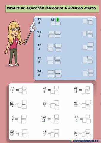 Fracción impropia y número mixto