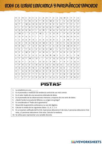 Sopa de letras estadistica y matemáticos famosos