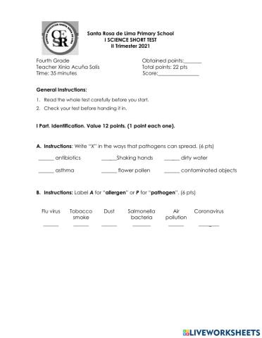 I Short Test 4 Grade 2021 II Tri