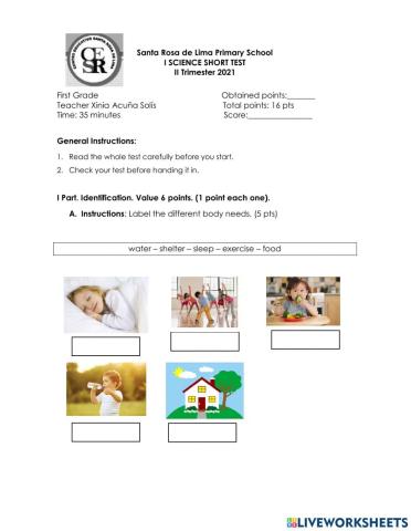 I Short Test 1 Grade 2021 II Tri