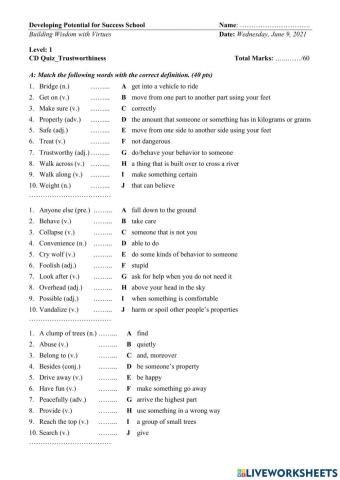 Vocabulary and Speaking