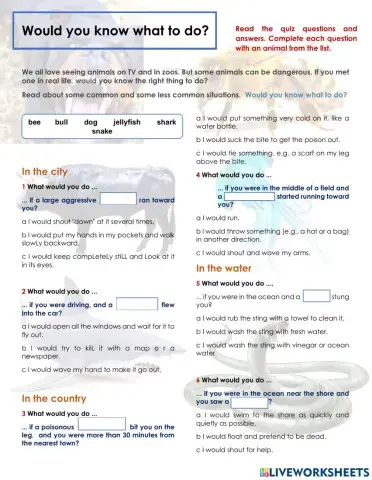 Dangerous animals quiz