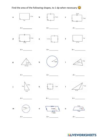 Area of 2D shapes