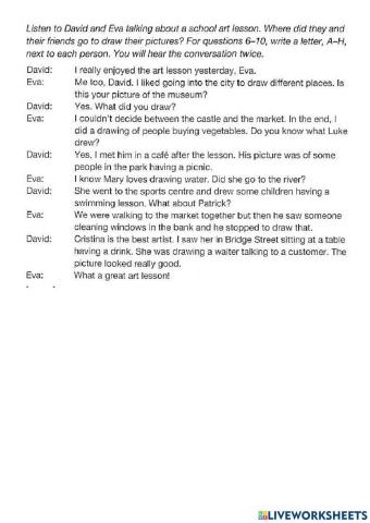 Listen and fill in the blanks part 2 KET 6.1