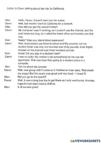 Listen and fill in the blanks part 3 KET 6.1