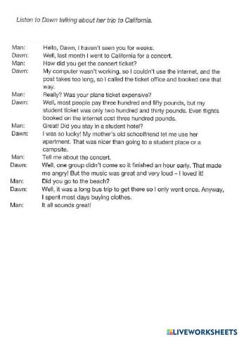 Listen and fill in the blanks part 3 KET 6.1