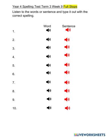 DIS Spelling Term 3 Week 9 Full stops