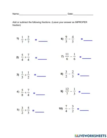 Addition and Subtraction Worksheet
