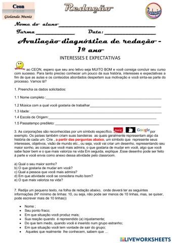 Avaliação diagnóstica de redação