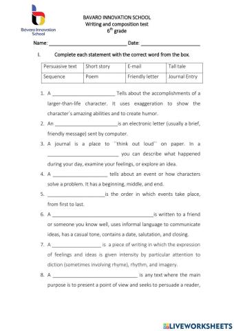 Writing test 6th grade