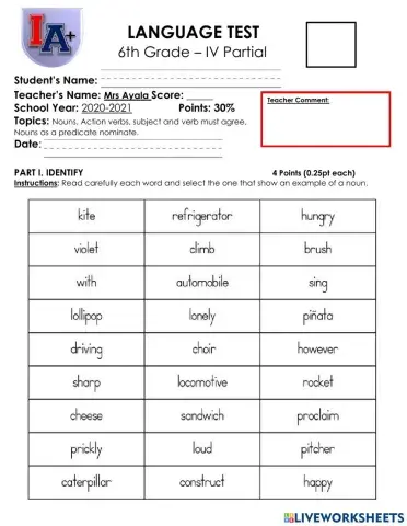 Language 6th grade Ms. Jocabed Ayala