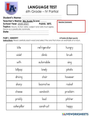 Language 6th grade Ms. Jocabed Ayala