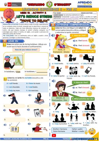 APRENDO EN CASA - PRE A1 - EDA 3 - ACTIVITY 2 - 1° GRADO