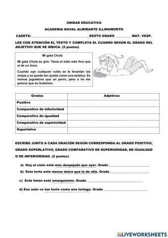 Taller grados del adjetivo