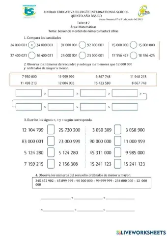 Secuencia y orden de números