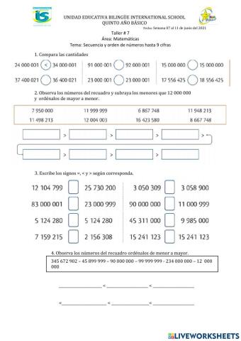 Secuencia y orden de números
