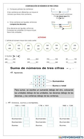 Sumas y restas de tres cifras