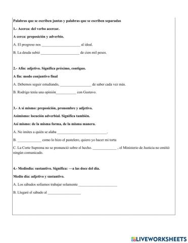 Palabras que se escriben juntas y palabras que se escriben separadas