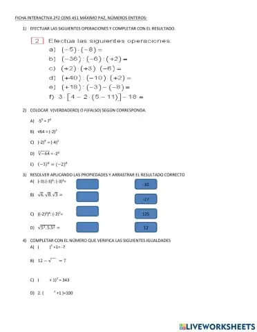 Operaciones con números enteros