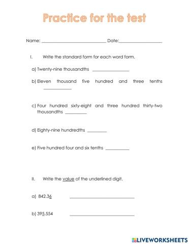 Practice for the test