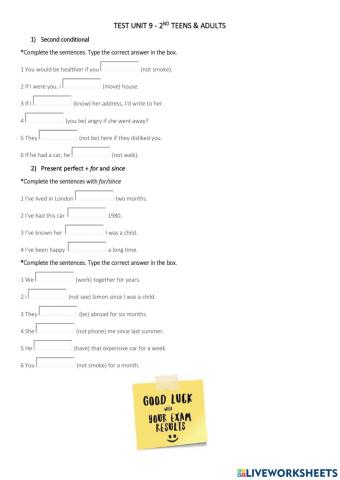 TEST UNIT 9 - 2nd YEAR TEENS-ADULTS