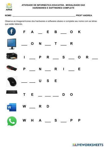 Complete as palavras - hardware e software