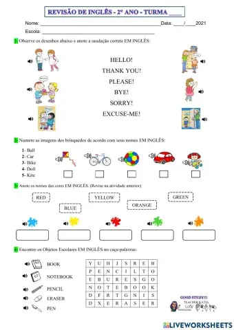 2° ano - INGLÊS - REVISÃO 2 BIM - 10-06-21