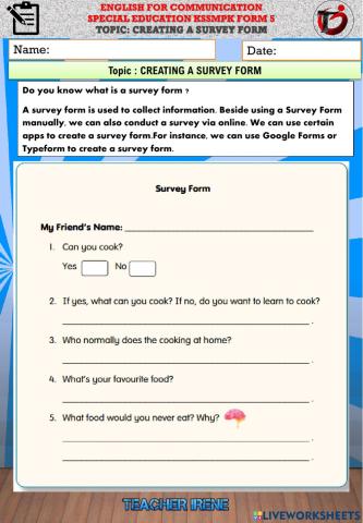 Completing Survey Form