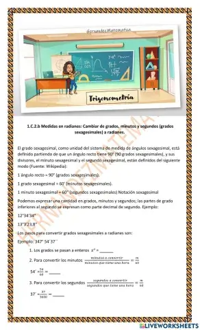 TRIG 1.C.2.b Medidas en radianes: Cambiar de grados sexagesimales a radianes.