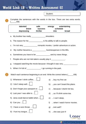 World Link 1 - Part B - Evaluation Exercises for Units 10 to 12