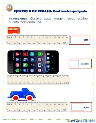 Ejercicio de repaso: Centímetro-pulgadas