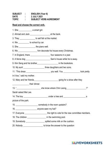 Subject Verb Agreement