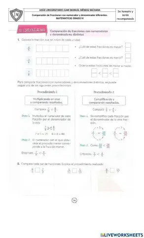Comoaracion de fracciones con numerador y denominador diferente