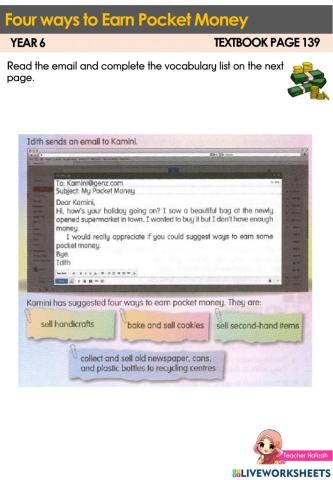 KSSR Year 6 Textbook page 139 -Email- Four Ways to Earn Pecket Money