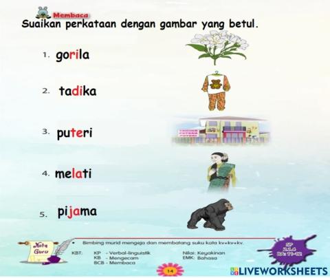 Suaikan perkataan dengan gambar yang betul