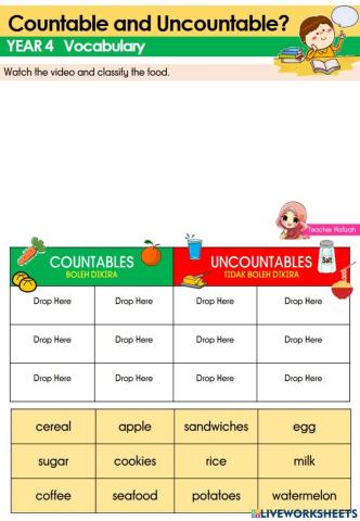 CEFR Year 4 Vocabulary COUNTABLES AND UNCOUNTABLES