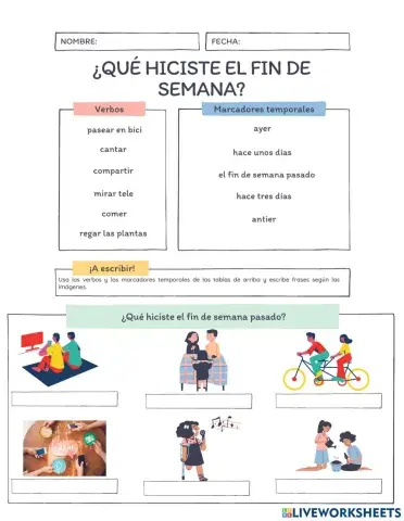 Escribir frases en pretérito indefinido de verbos regulares