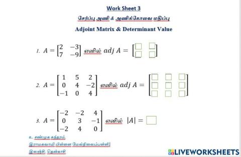 Adjoint Matrix & Determinant Value