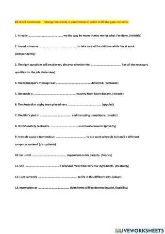 B2 Word Formation Practice 2