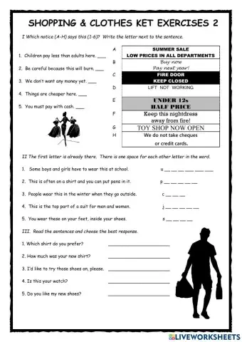 Clothes & Shopping KET Exercises